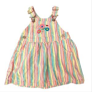 Oshkosh B'gosh Y2K Rainbow Striped Floral Embroidered Overall Dress Size‎ 18 mos